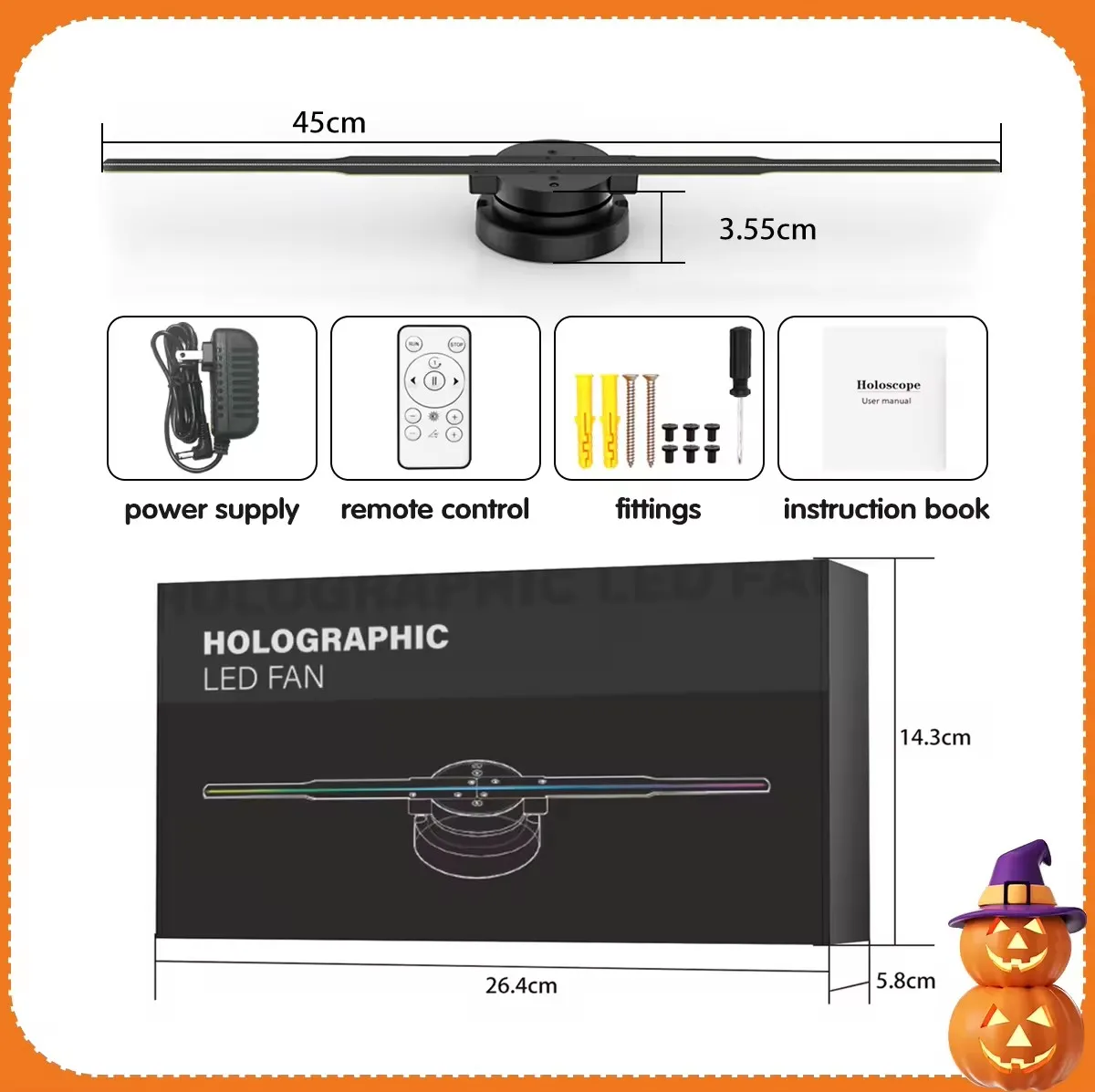 45cm 3D Hologram Projector LED Fan Animated Advertising Equipment with 1-Year Warranty SD Card Support Rotating Display
