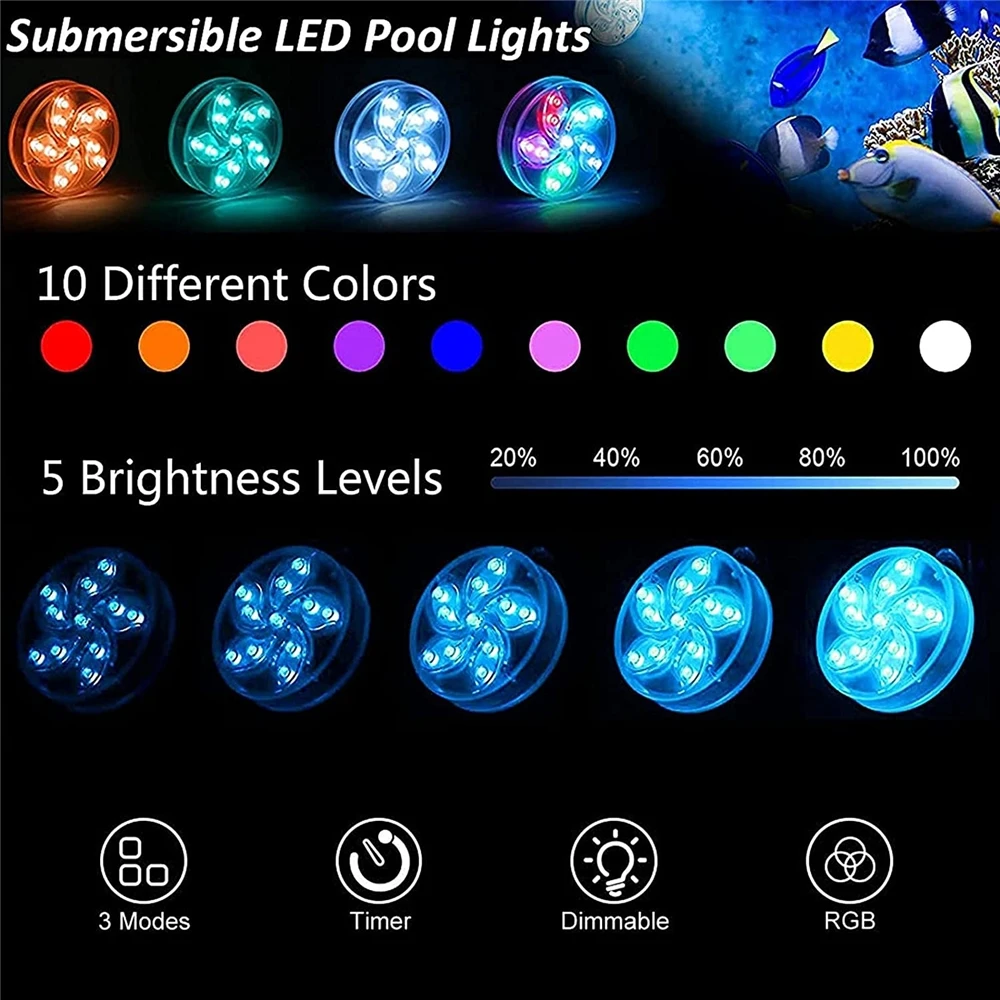 
High power Battery RGB IP68 Waterproof Swimming Underwater Submersible Led pool Light With Remote Control for fishtank bathtub 