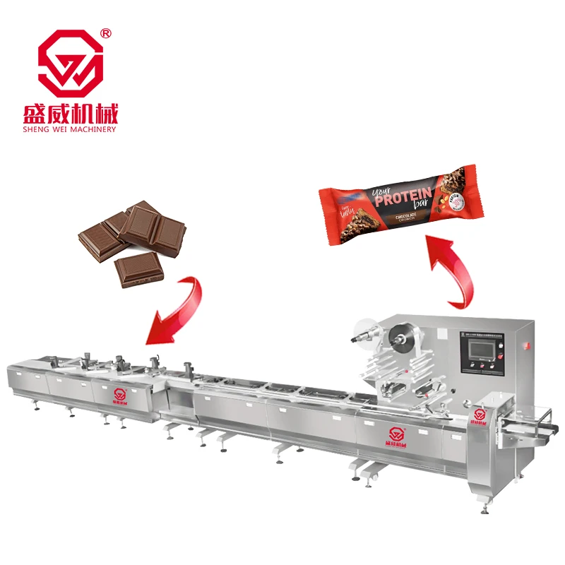 Shengwei Machinery Fully Automatic Tidying Feeding Donut Sandwich Pasta Sweets Cookis Cheese Sugar Chocolate Packing Machine