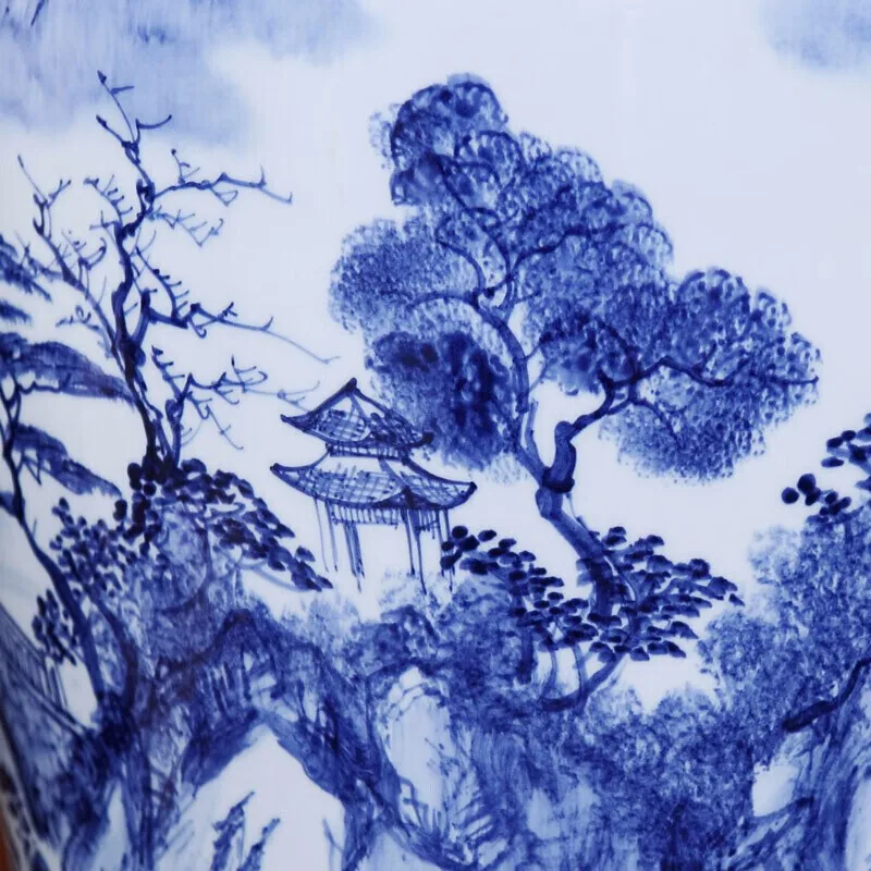 Vintage antique Chinese MingQing Landscape House Hand painted floor ceramic floor tall vase large for office decor