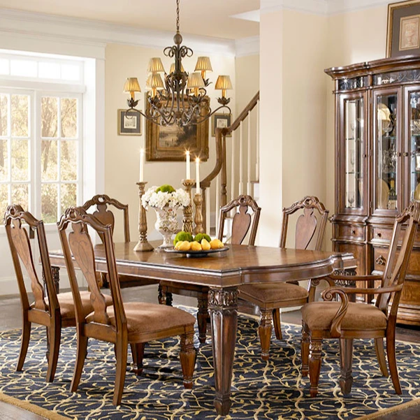 
Профессиональный производитель, индивидуальная мебель, Классический круглый коричневый стол и стулья, европейская мебель, дерево 