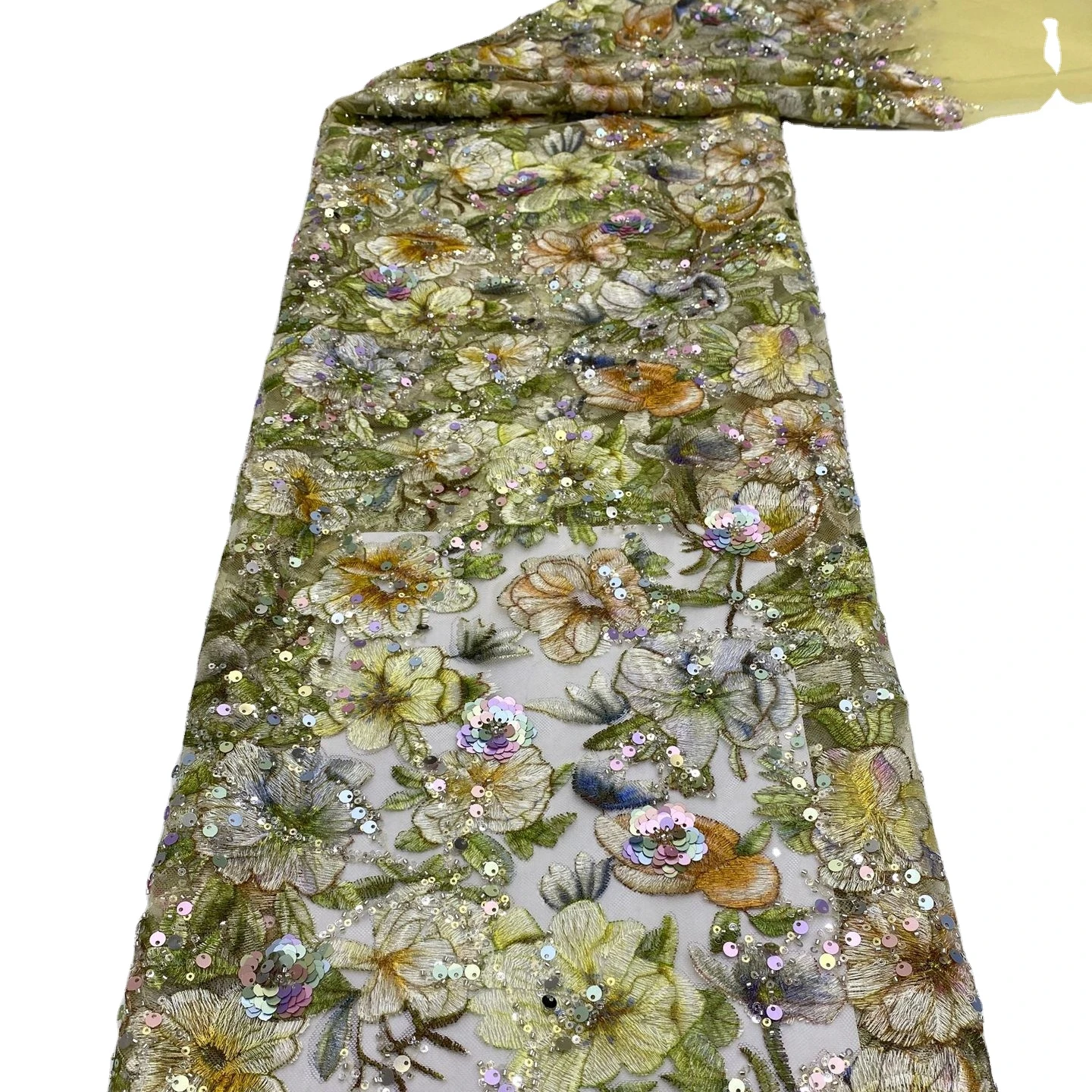 2023 New Printed Rose Embroidery Bead Sequin Embroidery Dress Bag Bead Embroidery Fabric