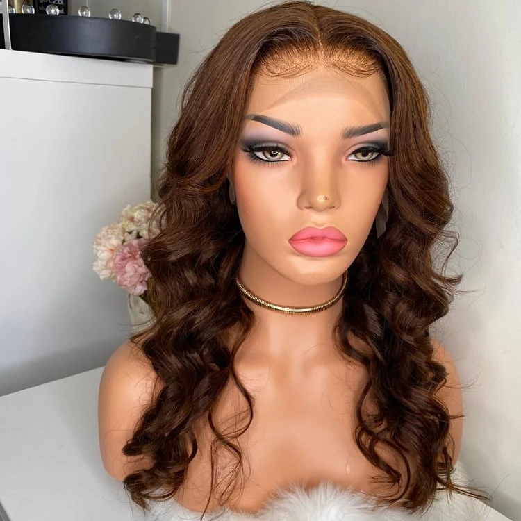 180% Density Light Brown Natural Color Human Hair Wigs For Black Women Brazilian Virgin Hair Transparent Lace Front Wig