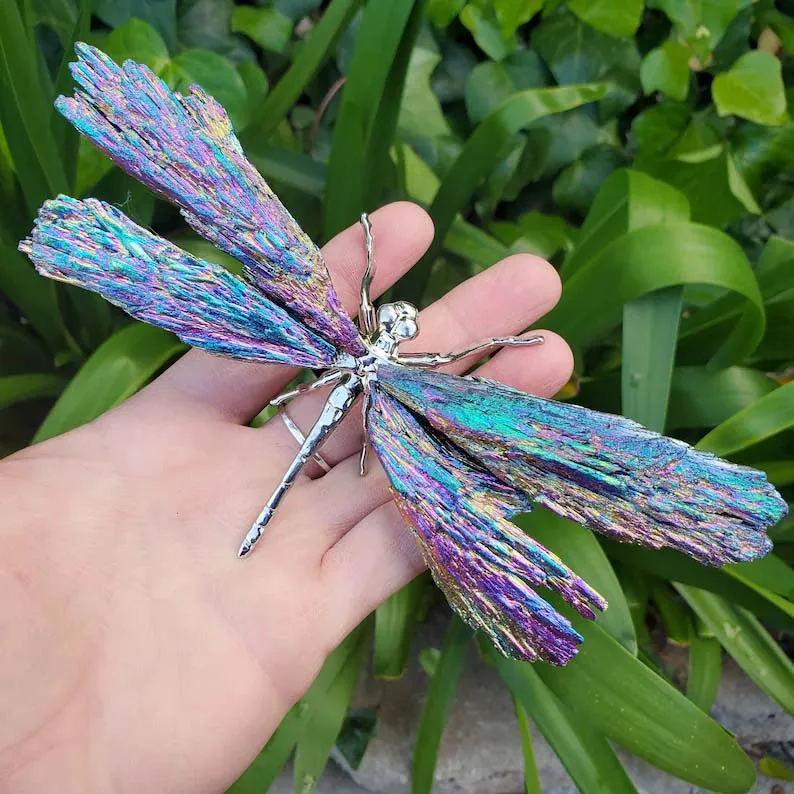 Wholesale natural Aura Kyanite Dragonfly Titanium Spiritual Balances Chakras Crystal Healing Dragonfly For Home Decor