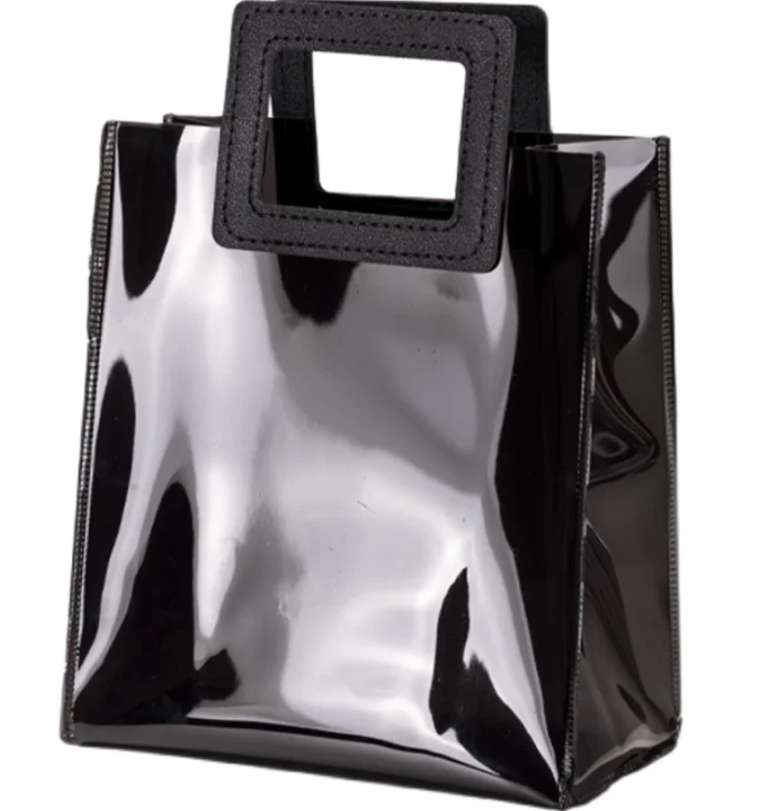 ins Wholesale waterproof plastic gift customized color logo printed reusable fashion thick pvc tote bag with leather handle