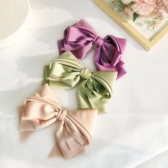 2022 Spring Hair Accessories Headband for Girl Big Bow Hairpin Pure Color Fabric Pleated Hair Pin