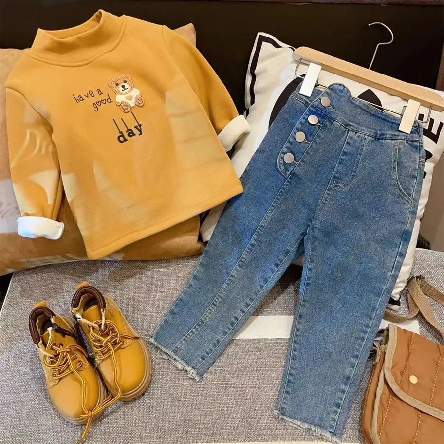 2-7 Years Hot Sale Casual Toddler High Waist Denim Trousers Wholesale Girls Boutique Clothing Jeans For Kids Girls Custom Pants