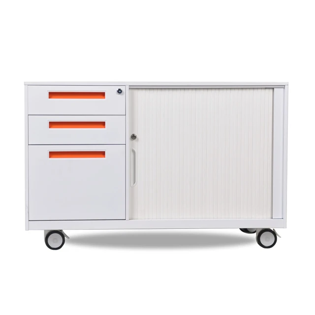 Office furniture metal file cabinet mobile tambour door pedestal roll door storage cabinets with wheels