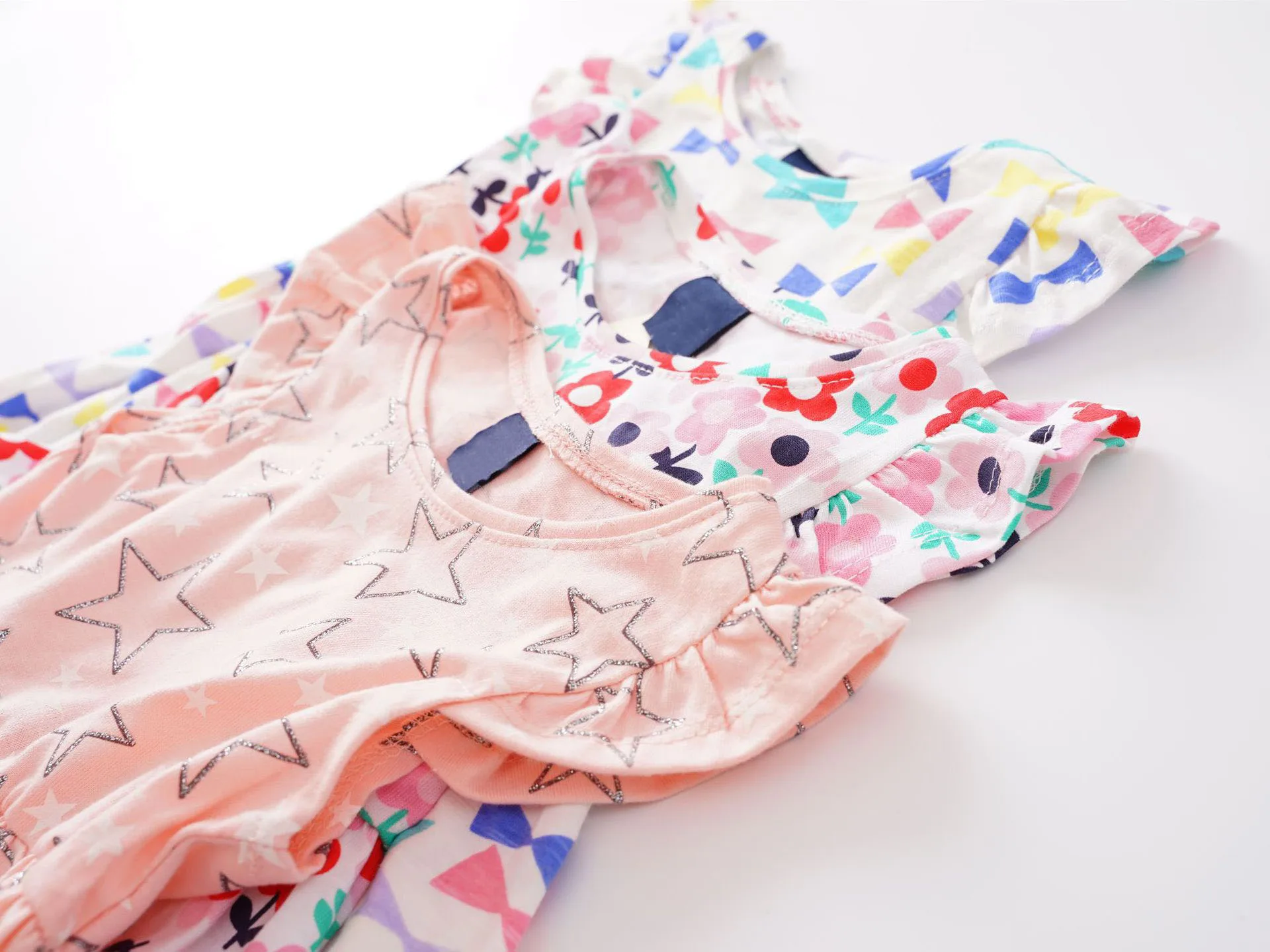 New Summer cotton little flowers butterfly stars Kids baby girls dresses up ruffle sleeves for 1-4 years old