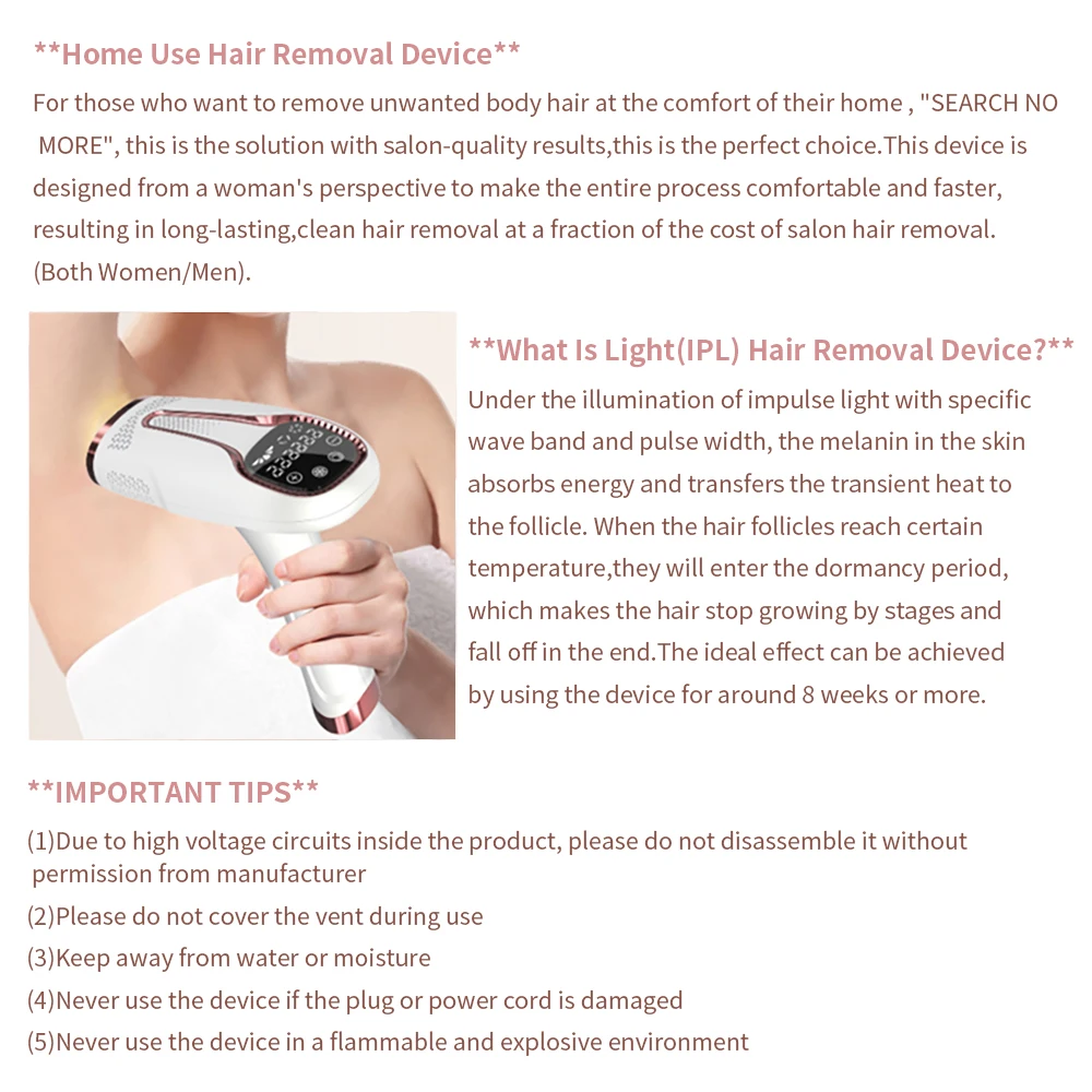 Beauty At-Home  IPL Hair Remover Armpit Portable Epilator Removal Device Depiler Machine Painless Light Hair Removal Device