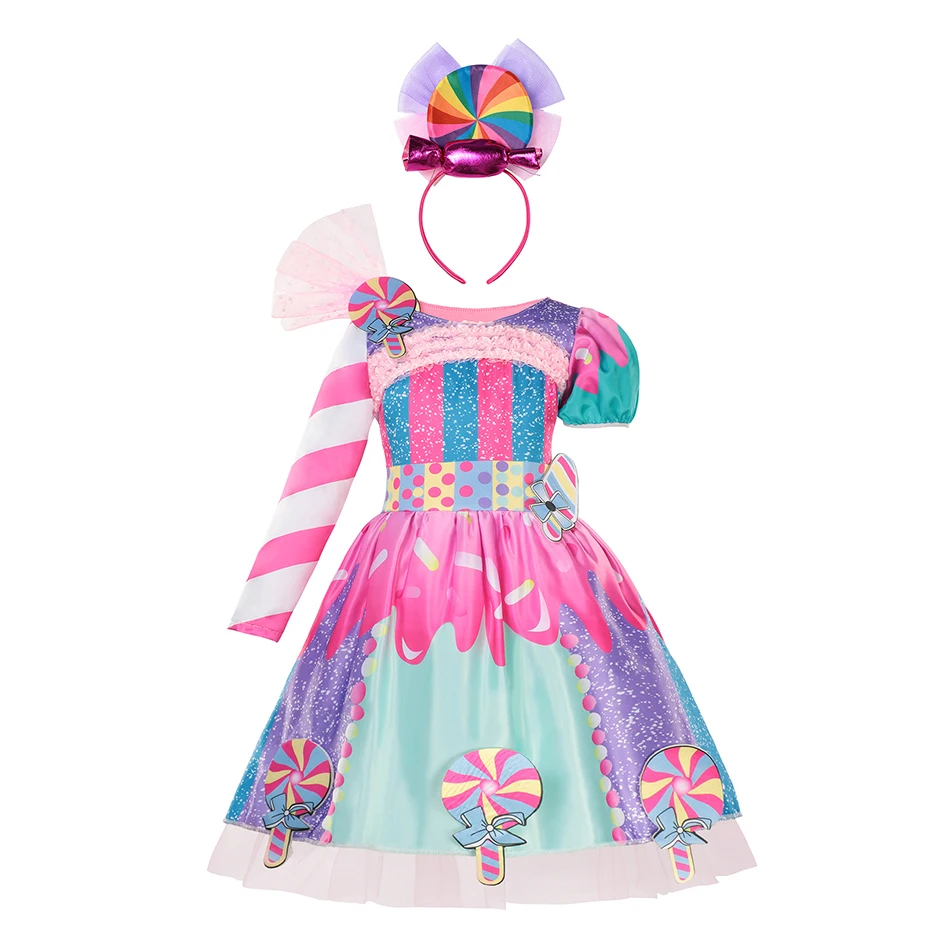 2021 New Girl Candy Carnival Dress for Girls Sweet Adorable Lollipop Cosplay Summer Frocks Kids Birthday Fancy  dress for girls