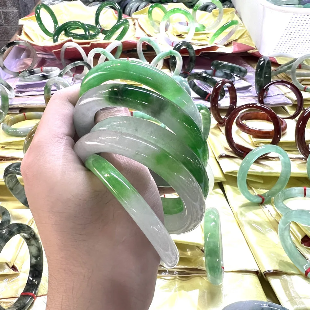Wholesale 54~62mm Natural Real Myanmar Green Yellow Orange Rose Lavender Jasper Round Jade Bangle Charm Adult Bangles Bangles