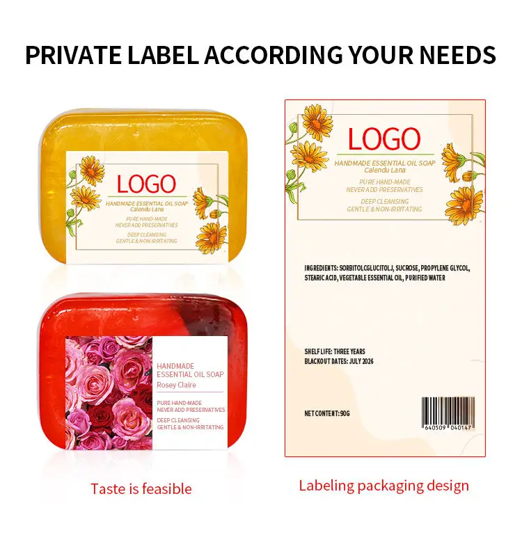 Custom labels logo individual design dried flower ingredients facial soap essential oil face body wash spa soap