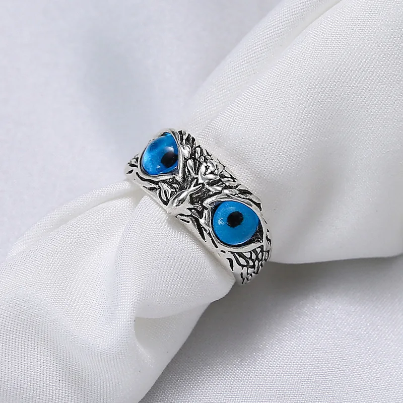 Hot Selling Stylish Fashion Jewelry Plated Silver Casual Vintage Owl Eye Crystal Adjustable Rings