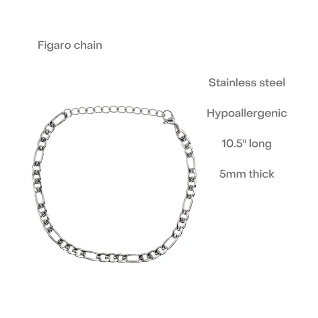 High Quality Wholesale Luxury Gold Plated Figaro Anklet Nickle Free Stainless Steel Dainty Foot Chain