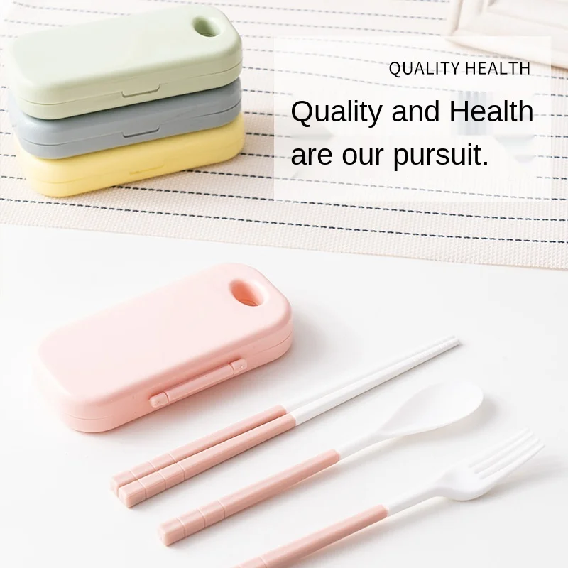 Green Folding Portable Spoon Fork Plastic Three Piece Flatware Cutlery Set With Case