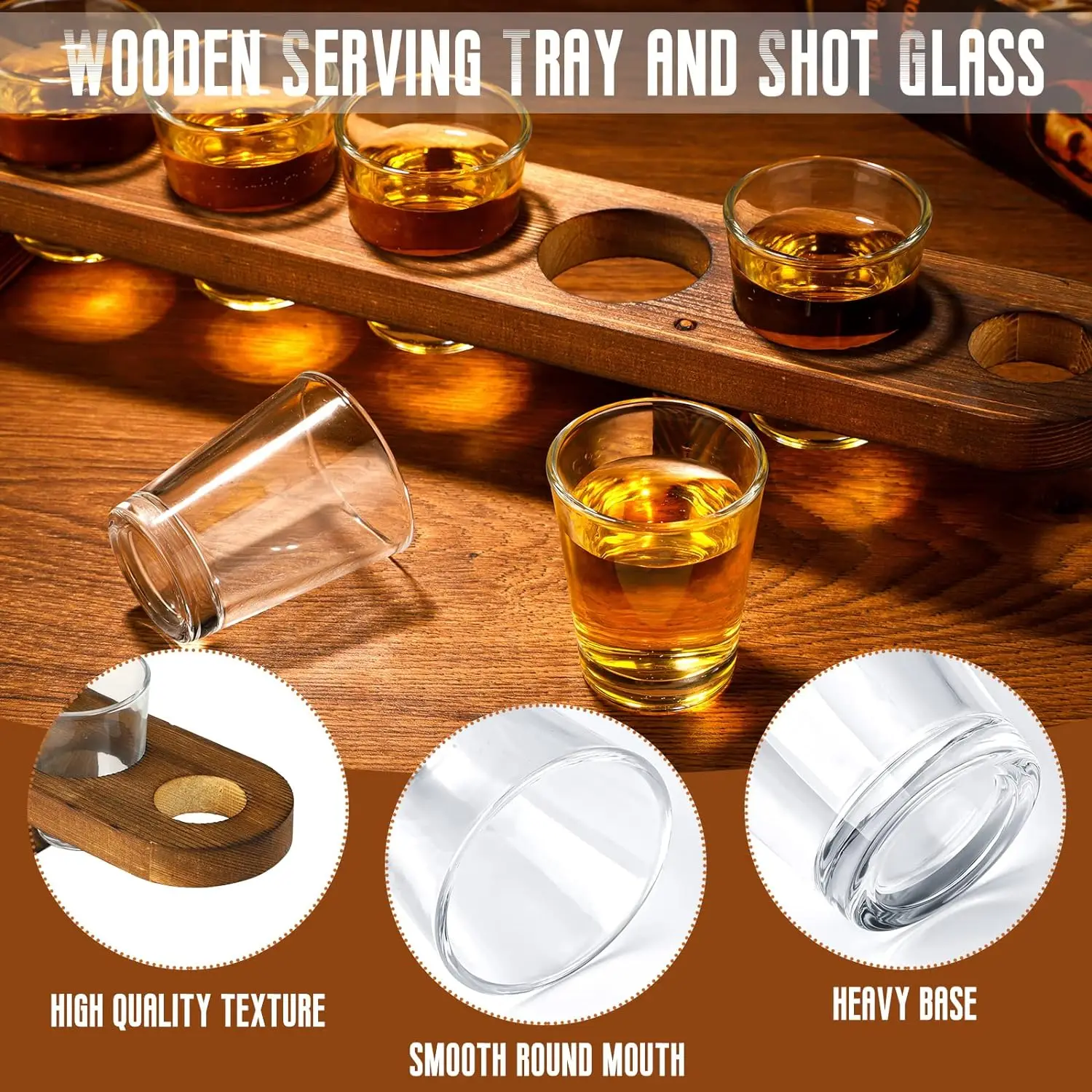 Wooden Holder for Drinking Wood Shot Cup Tray Tequila Glass Set with Tray Whiskey Flight Board