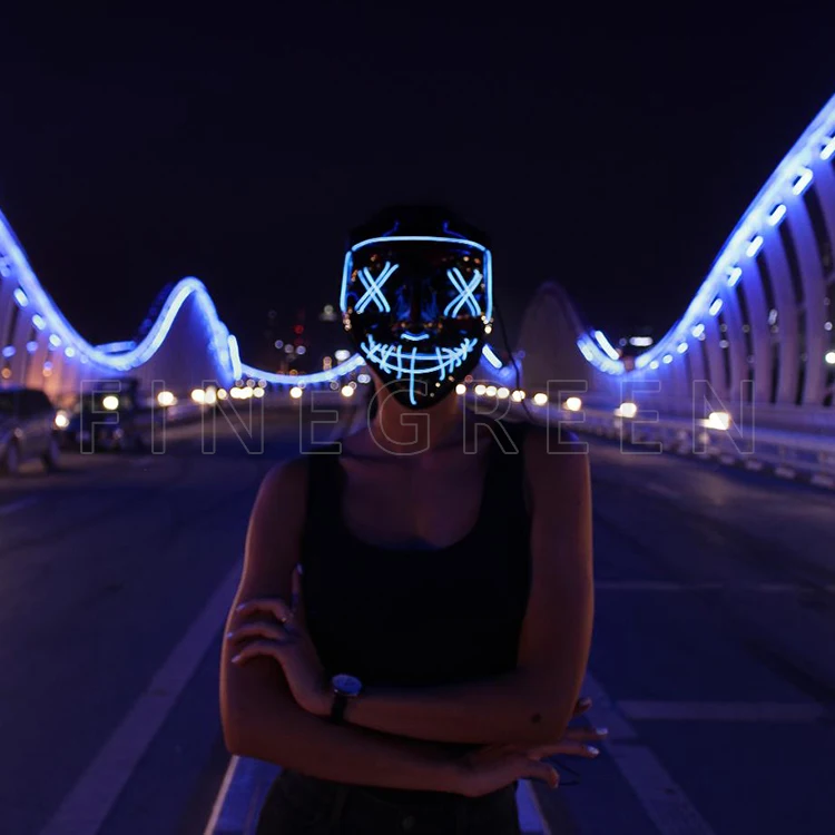New hot sale popular music party Halloween  mask high brightness el light up led wire mask