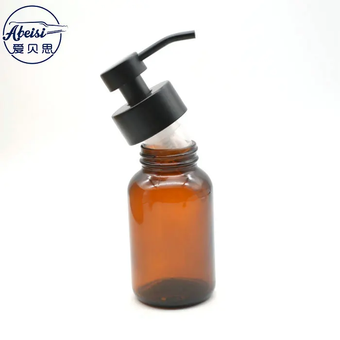 Amber Glass Apothecary Foaming Soap Dispenser Bottle with Matt Black Metal Pump