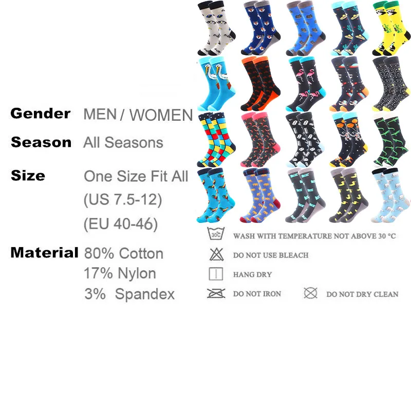 print funny combed cotton crew socks custom crew mens happy socks men colorful wholesale