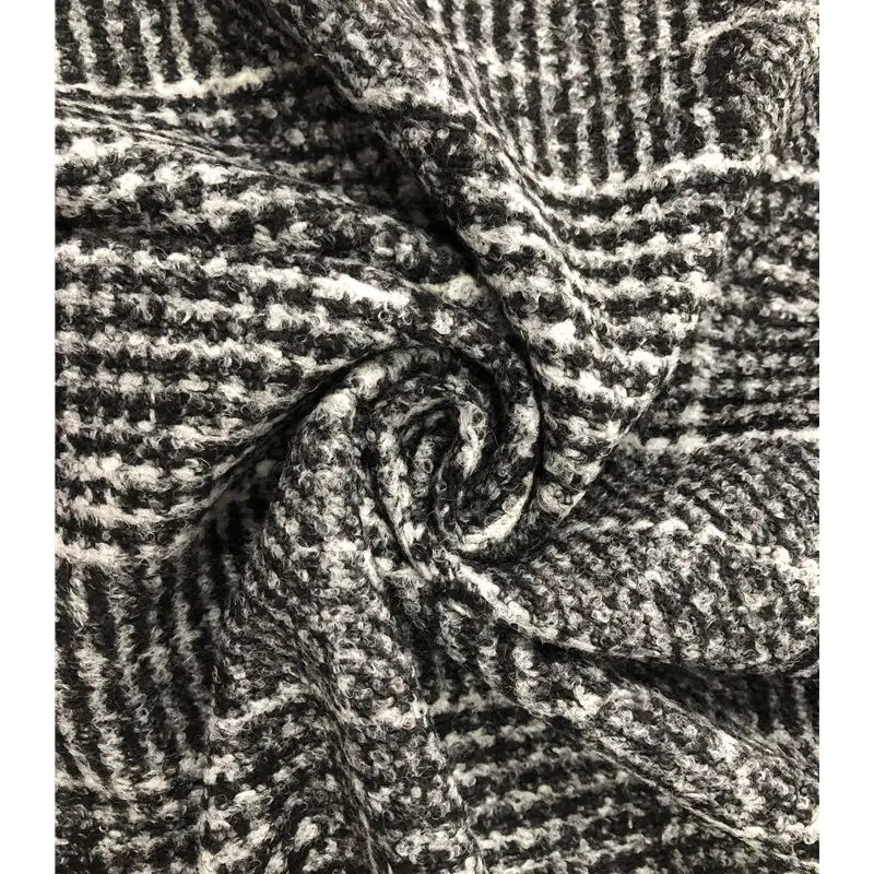 High quality wool polyester acrylic plaid knitted fleece heavy coat fabric