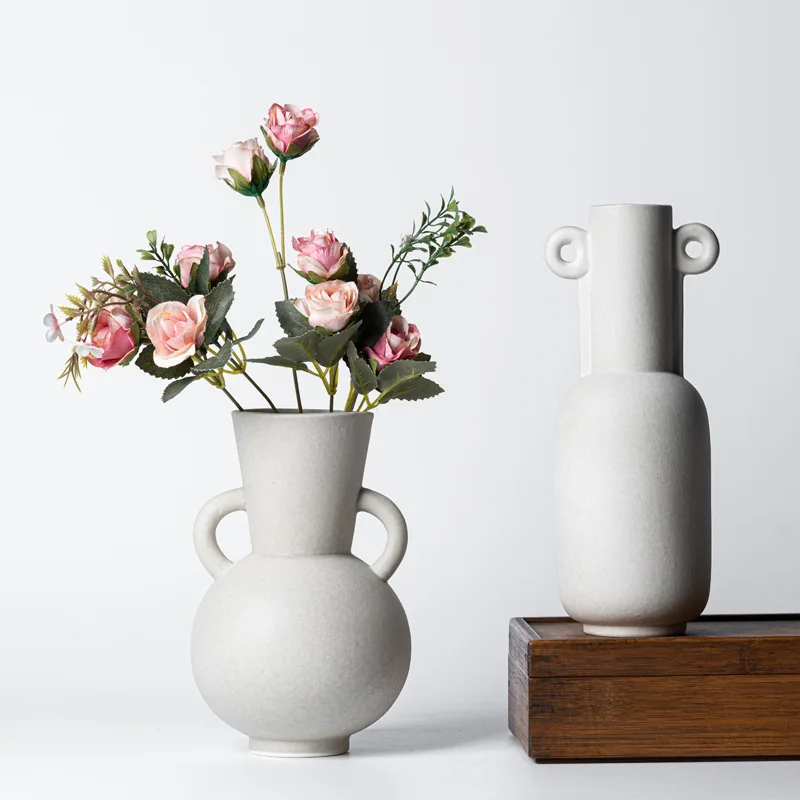 Wholesale durable round double-eared potbelly modern ceramic floor floral vase