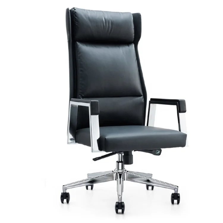 Luxury Ceo Executive Office Chair With Adjustable Rocking Steering Wheel Full Black Leather Computer Rocker Gaming Silla Oficina
