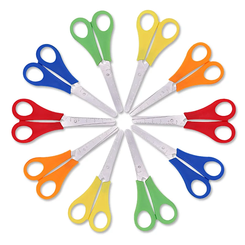 Wholesale Rainbow Color Paper Cutting Scissors Safety Round Tip Scale Scissors for Kids