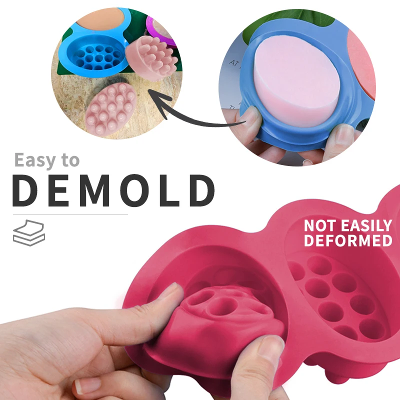 4 Cavity 3D Handmade Silicone Soap Molds Making Mould Tools Crafts DIY Oval Soap Resin Massage Bar Moulds Cake Tool Mould