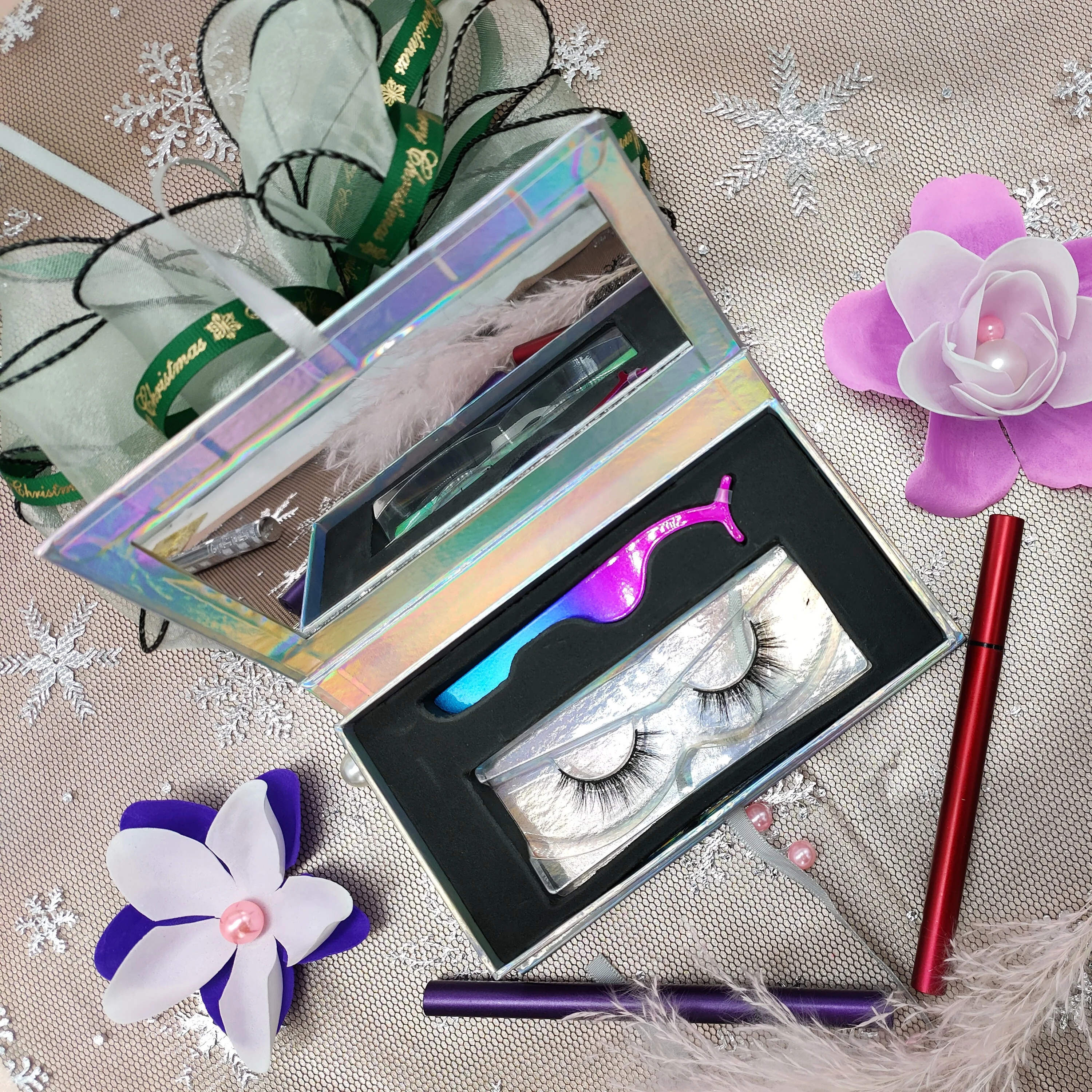 Private Label 25mm Faux mink Fur strip eyelash 1 pair eyelash packaging with tweezers glue