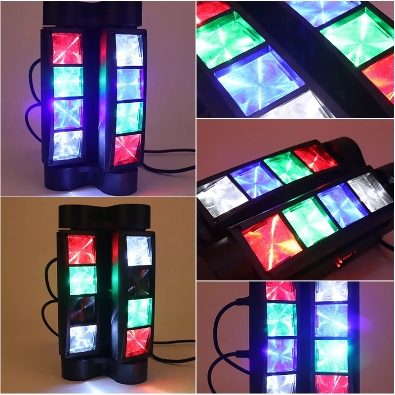 8x3W LED DJ RGBW Sound Activated DMX-512 Control Lighting Spider Beam Moving Head Stage Light for Party Pub Disco Show Wedding