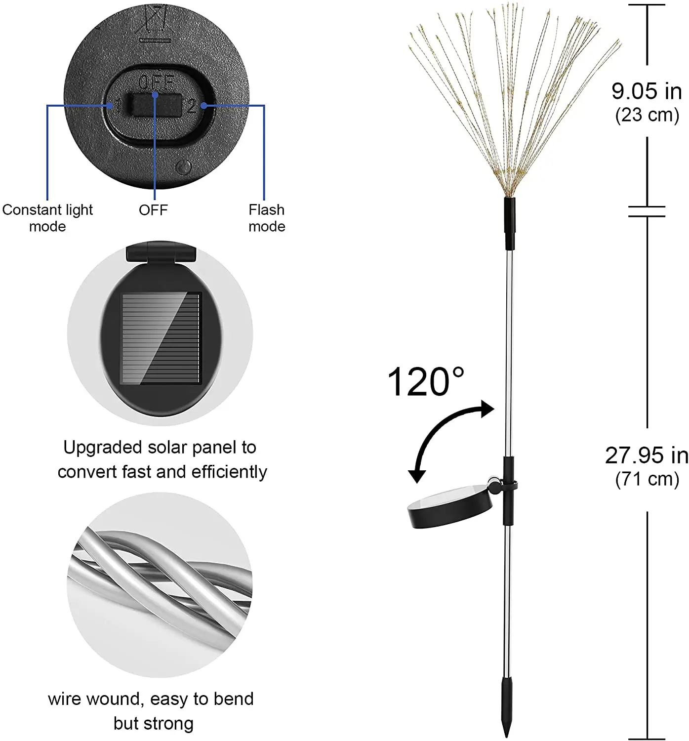 8 Modes Dimmable Remote Control Waterproof Hanging Copper Wire Lights for Patio Parties Christmas Led Firework Lights solar fire