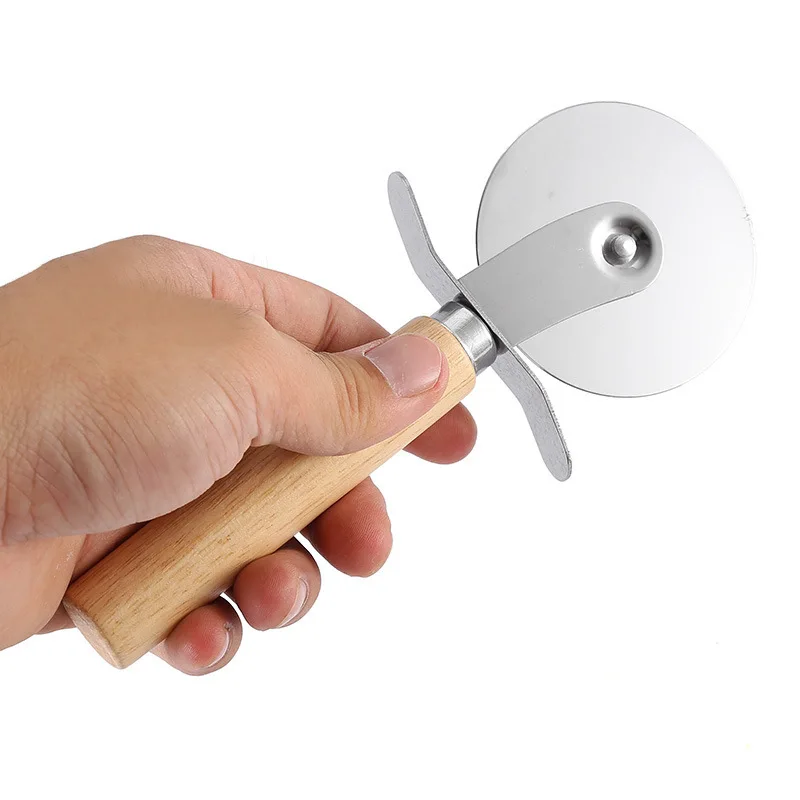 Stainless Steel Pizza Cutter Wooden Handle Hob Single Wheel New Crispy Pizza Cutter Pizza Mesquite Wheel Knife Baking Tools