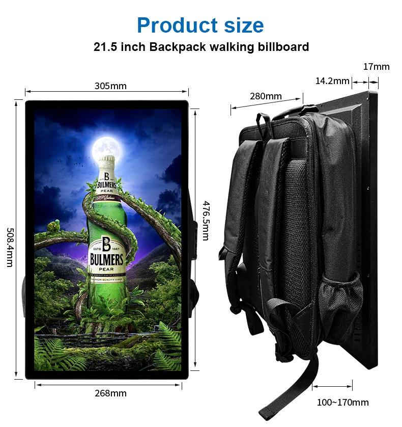 High Resolution LCD Video Backpack Billboard Aluminum Frame Outdoor Advertising Light Box for Promotion Use