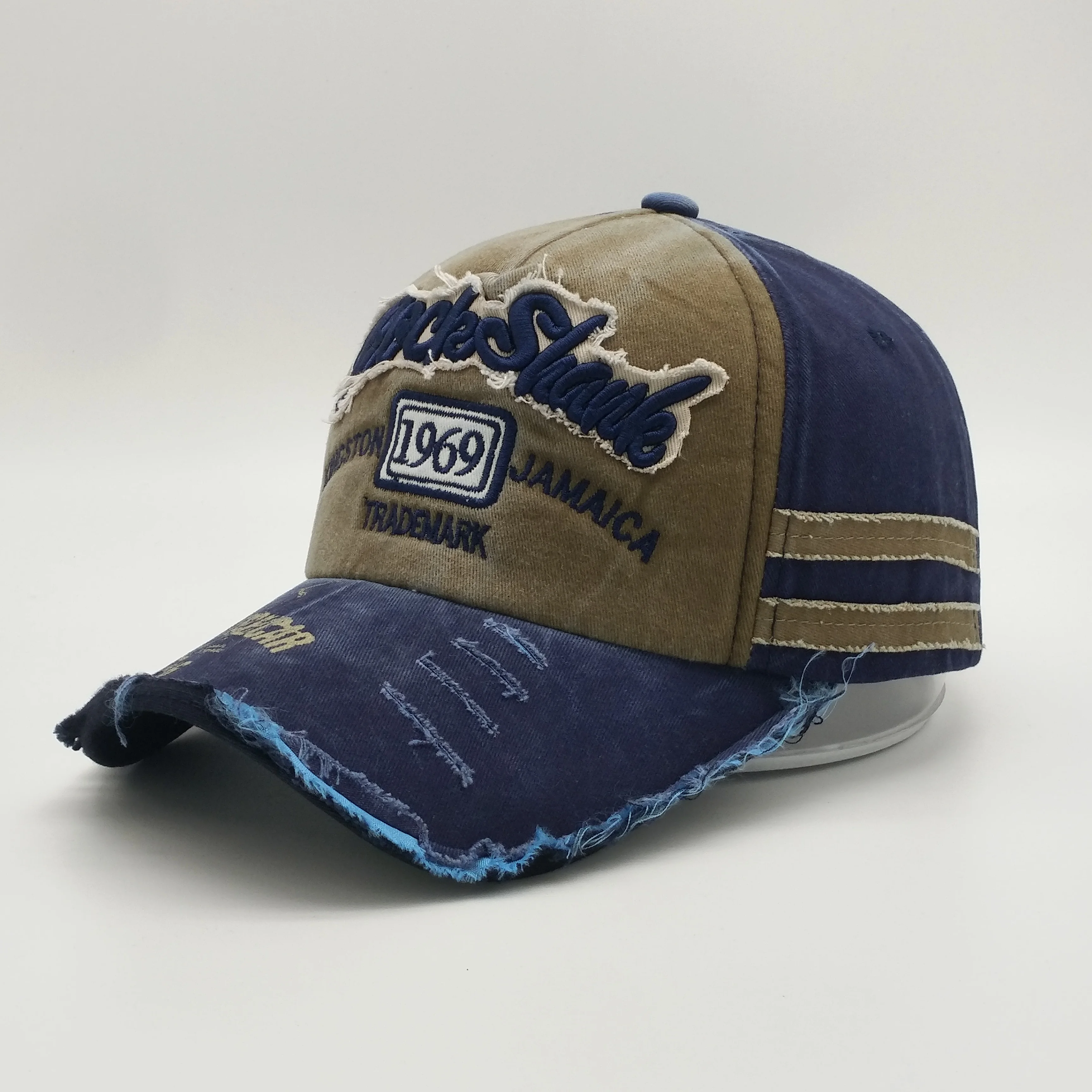 Customized Frayed Cloth Logo Worn Out Baseball Cap,Embroidery Visor Hats Dad Hats,Five Pointed Metal Star Lapel