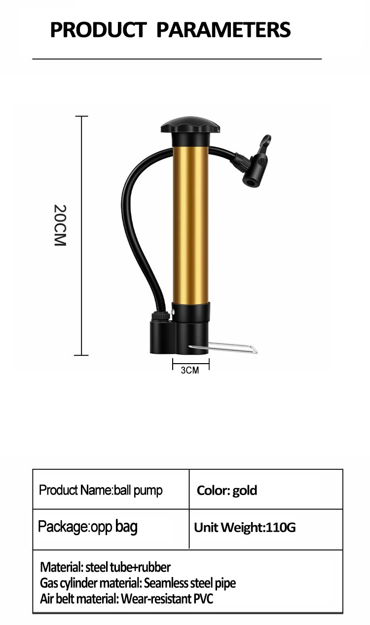 Steel Tube Rubber Basketball Soccer Ball Hand Air Pump Portable Mini Ball Pump