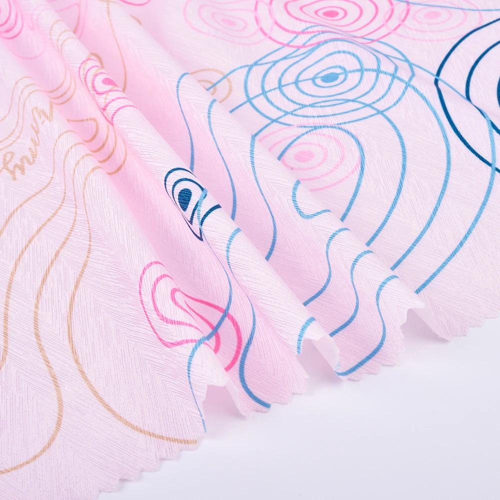 Tidal Flow Design Pink Stripe Print 100% Polyester Print Fabrics for Dress