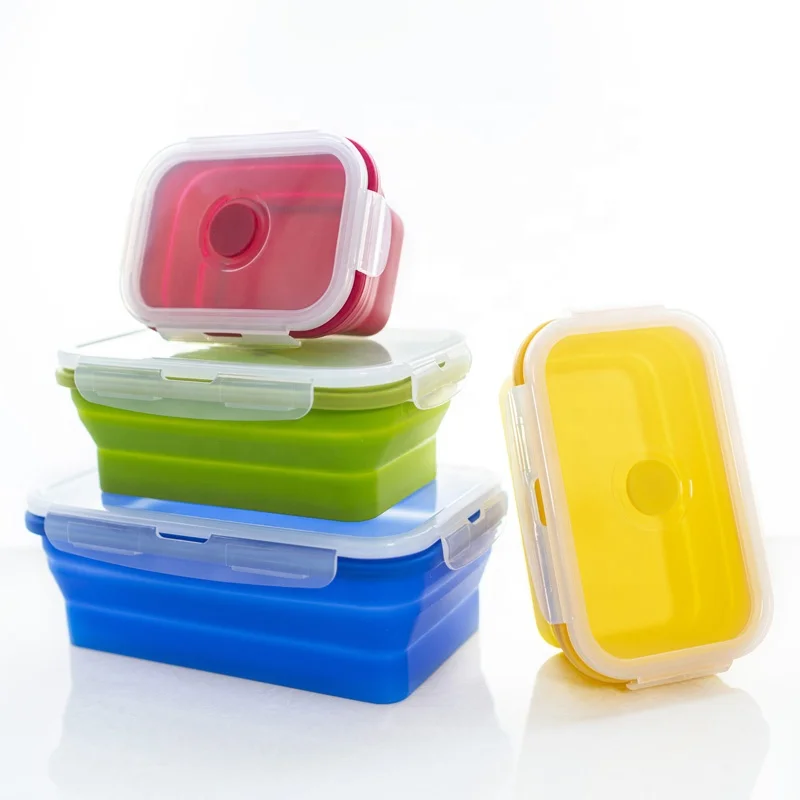 Hot selling wholesale 500ml 800ml 1200ml collapsible silicone lunch box logo silicone container