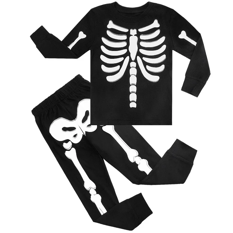 2024Boys Girls Halloween Pajamas Glow in The Dark Cotton Pjs Kids Sleepwear Clothes