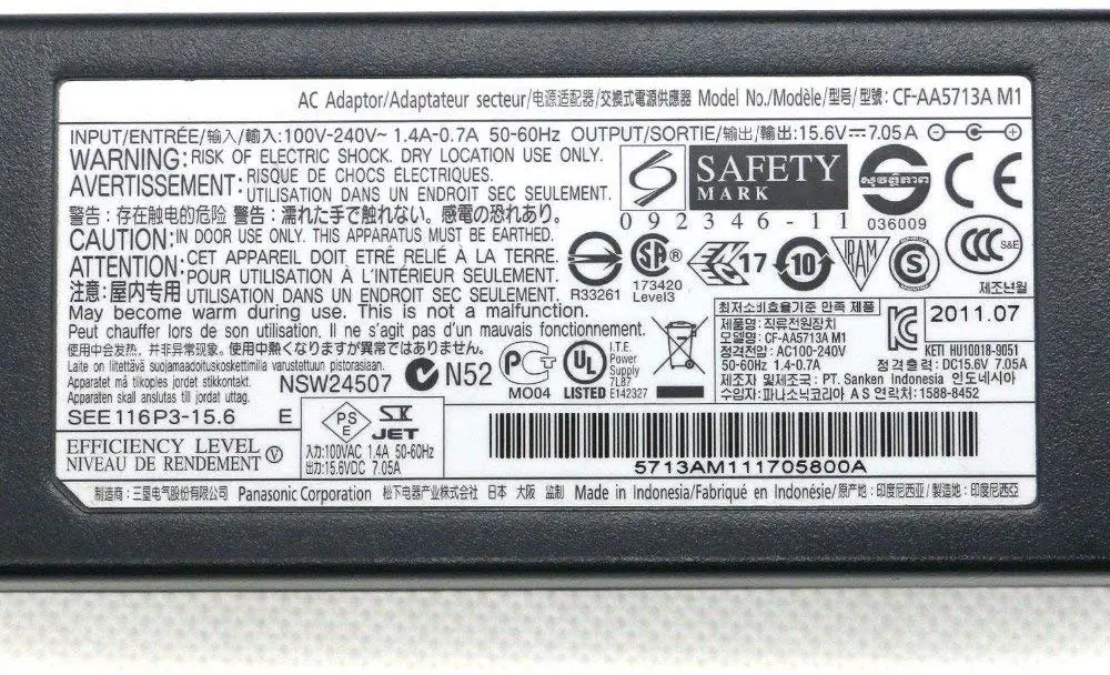 szhyon Adapter Genuine CF-AA5713A2E 15.6V 7.05A AC Power Adapter compatible with Panasonic TOUGHBOOK CF-31 CF-52 CF-53 CF-AA571