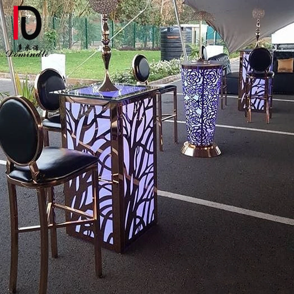wedding bar furniture stainless steel frame LED light cocktail bar table