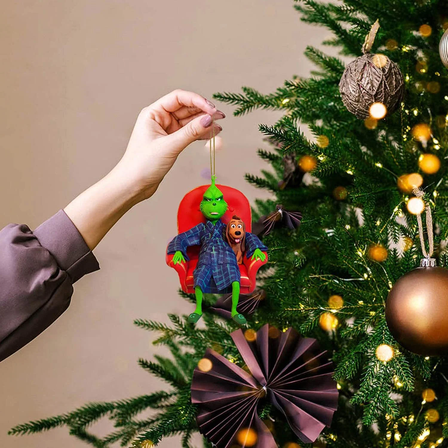 2024 Hot Selling Wholesale Funny Green Dolls Christmas Decor acrylic Flat Christmas Grinchs Hanging Ornaments for Christmas tree