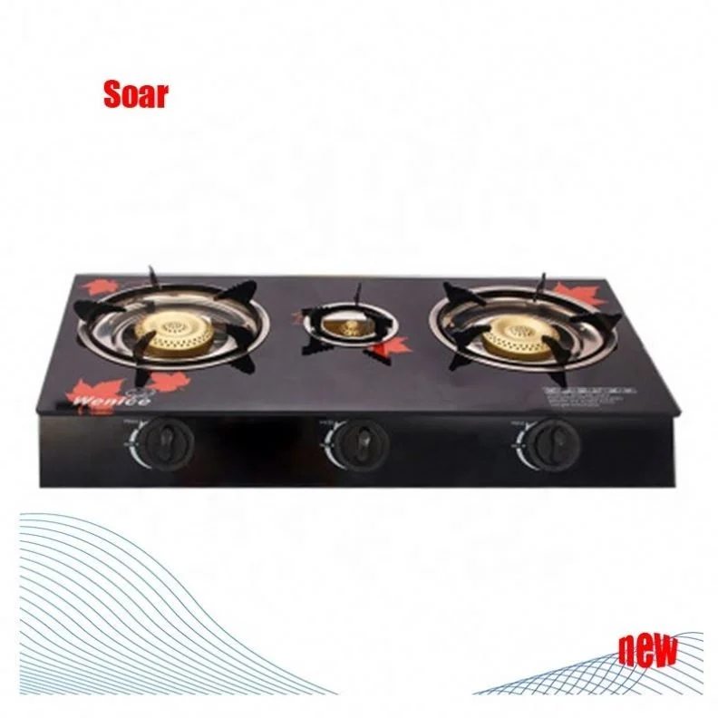 high quality down inlet air Piezo Ignition blue flame tempered glass three burner cooktops gas stove for Home kitchen