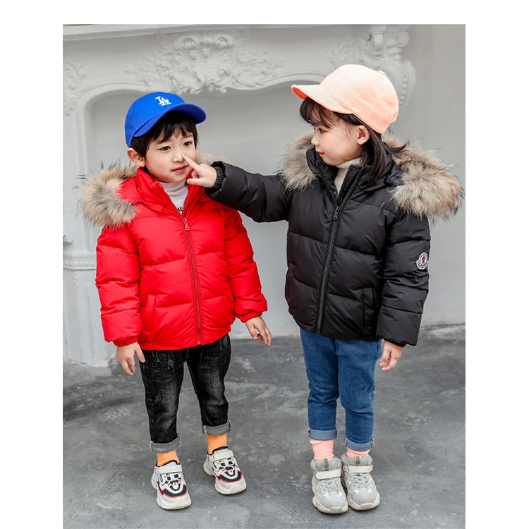 Зимняя детская пуховая куртка с меховым воротником для мальчиков и девочек, детская утепленная куртка