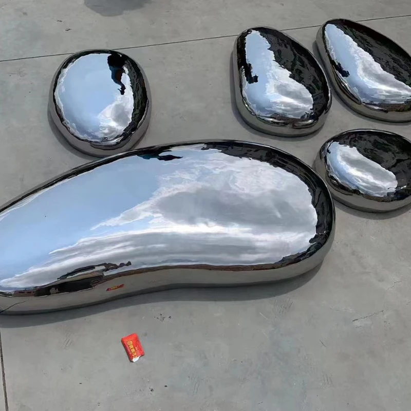 Mirror Polished Abstract Stainless Steel Cobblestone Egg Sculpture Polished Metal stainless steel cobblestone  sculpture