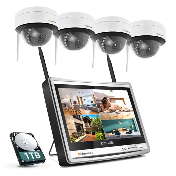 3MP home security camera system CCTV video surveillance kit 4-channel LCD display NVR kit Onvif outdoor WiFi camera