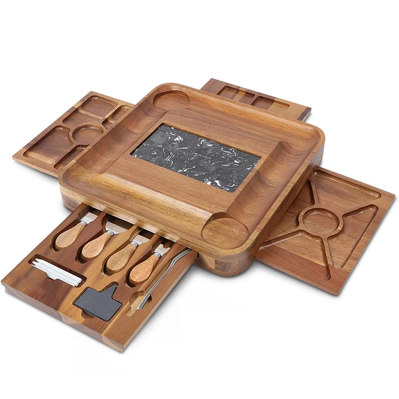 Bamboo Parties Serving Cheese Tray Charcuterie Cheese Board With Cutlery Set