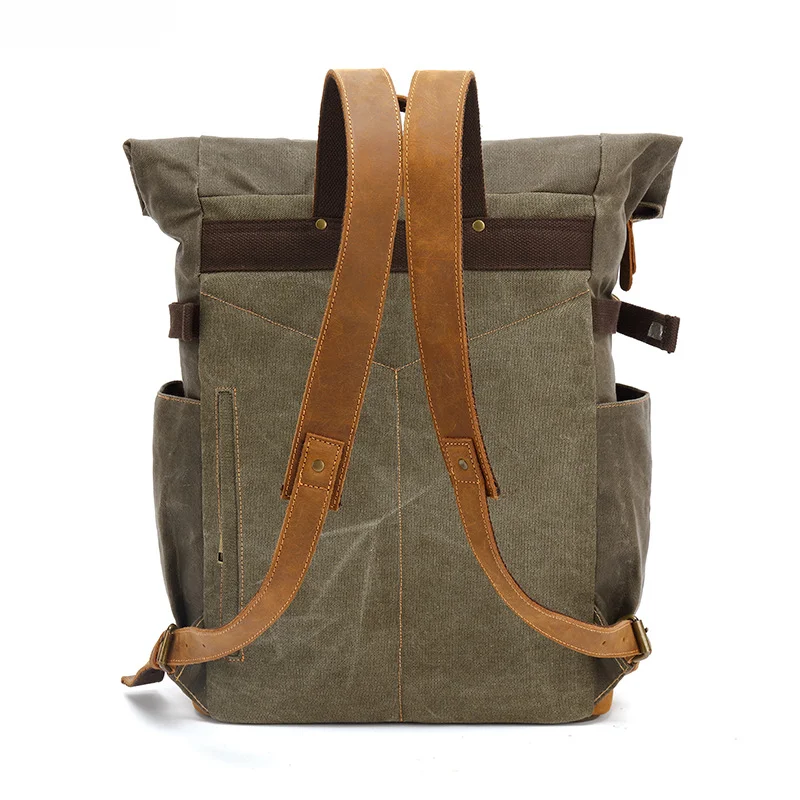 Waxed Canvas Backpack for Men Vintage Travel Rucksack Custom Casual Back Pack Sport Outdoor Bag Water Proof Customized 1.5 KG