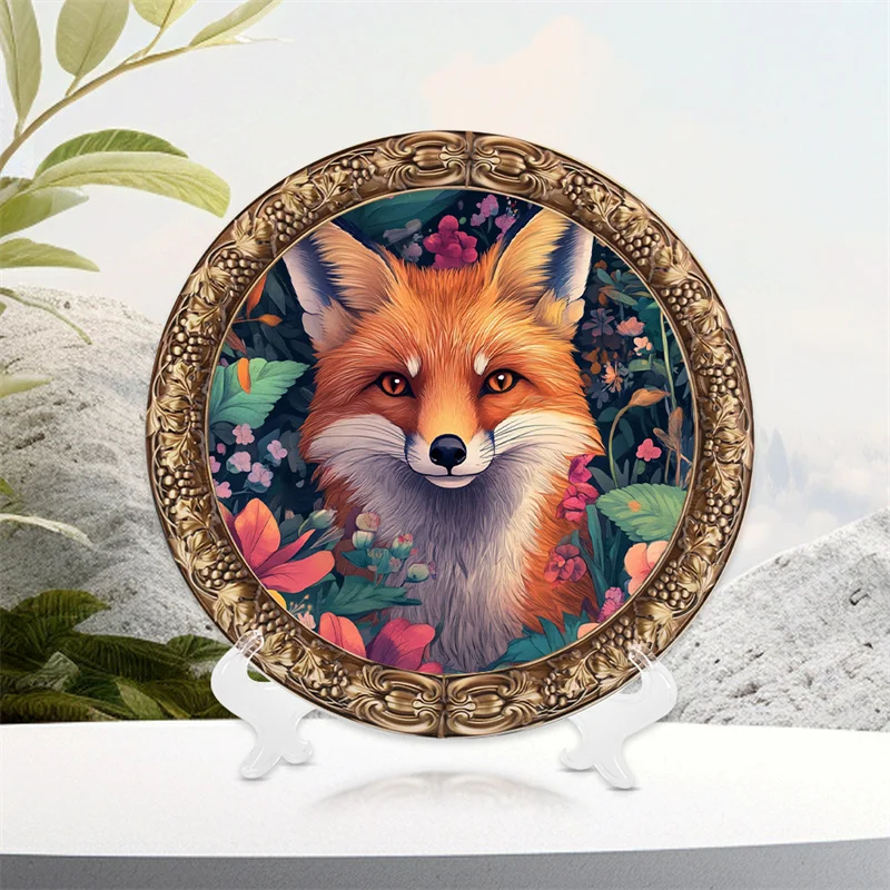 New Design High Quality Delicate Beautiful Fox Painting Colorful Animal Drawing Resin Disc Art Crafts Plate