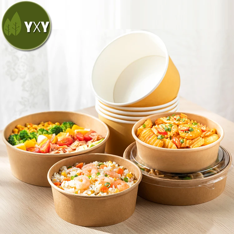 Get!!! 100% Eco-friendly Tall Round 1000ml Paper Salad Bowl With LID